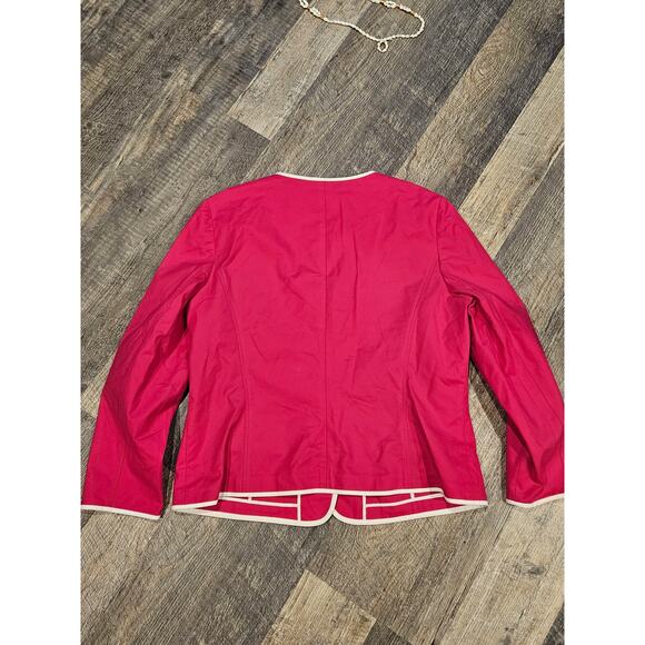 Lafayette 148 pink blazer button front jacket white piping womens large xl 14 - Picture 7 of 8